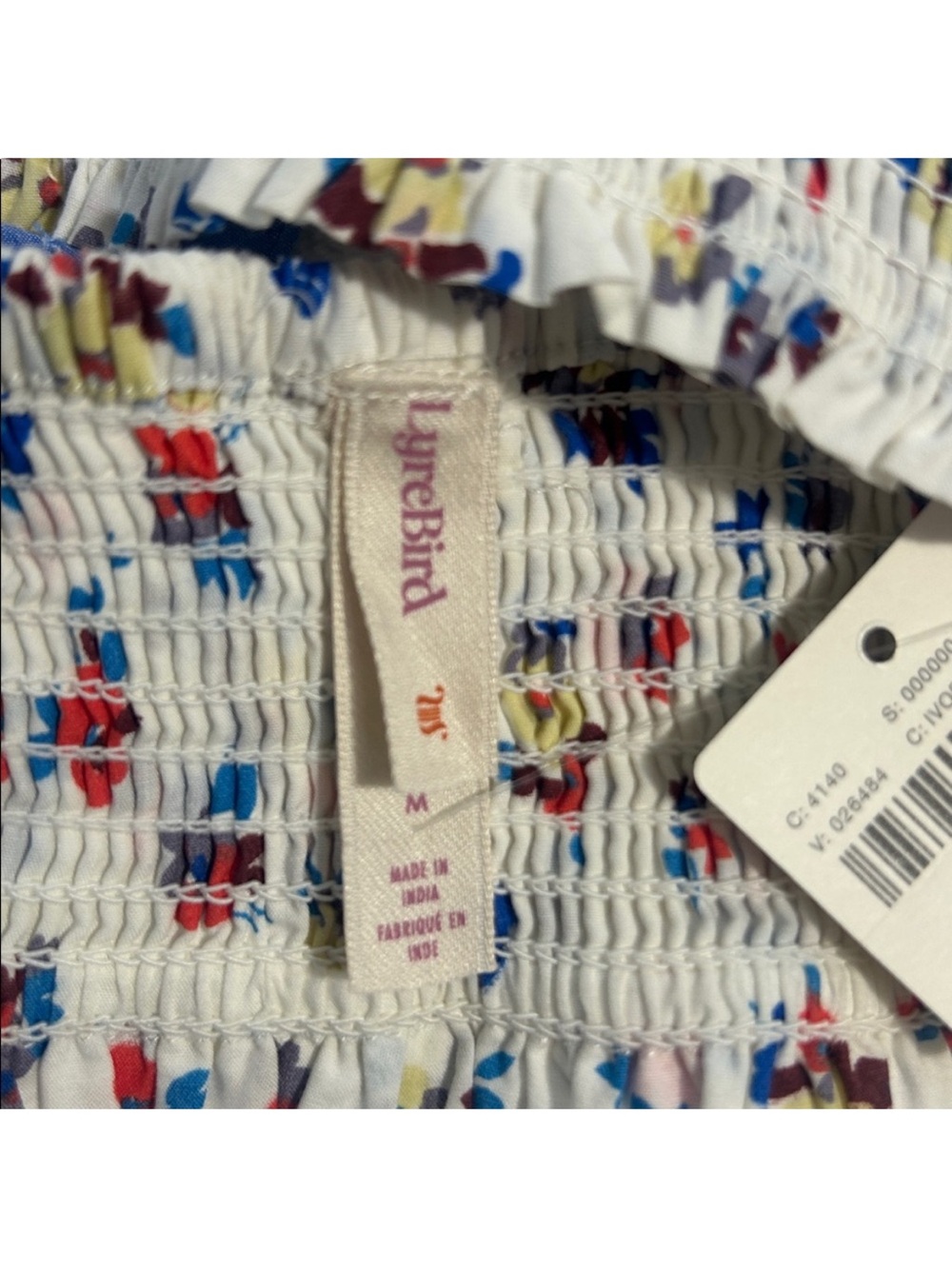 Anthropologie LyreBird Medium Bra Top Printed Cotton Ivory Combo Blue Floral NWT - Picture 8 of 9